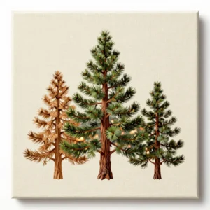 Carved Birchwood Pine Tree Trio