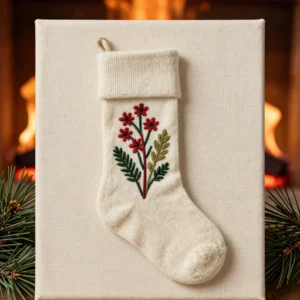 Embroidered Wool Christmas Stocking