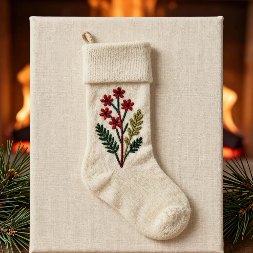 Embroidered Wool Christmas Stocking